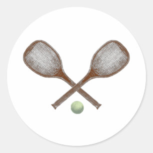 Adesivo raquete e bola do vintage do tênis