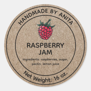 Adesivo Raspberry Jam Jelly Jar Label Kraft Estilo de Pape
