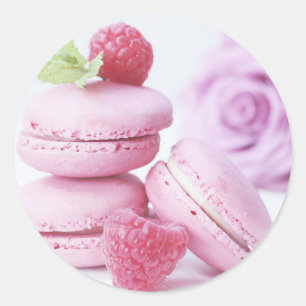 Adesivo Raspberry Macarons rosa Foto de pastelaria frances