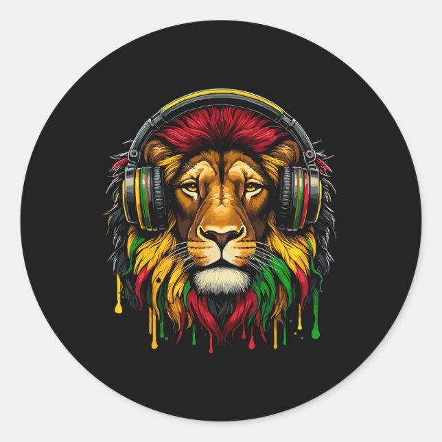 Adesivo Rasta Raggae Jamaica Music Fones de ouvido Lion Of (Frente)