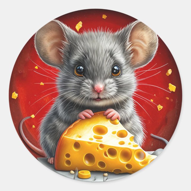 Adesivo Rato Adorável Segurando Queijo (Frente)