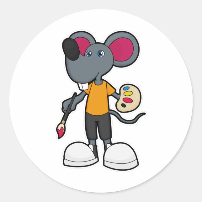 Adesivo Rato como Pintor com Pinta e Pincel (Frente)