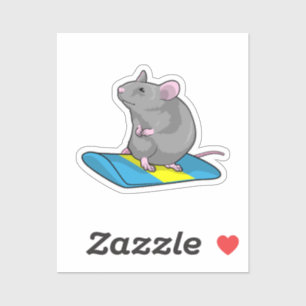 Adesivo Rato como Snowboarder com Prancha de Neve