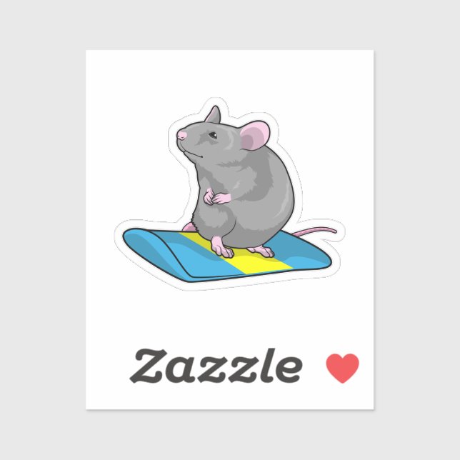 Adesivo Rato como Snowboarder com Prancha de Neve (Folha)