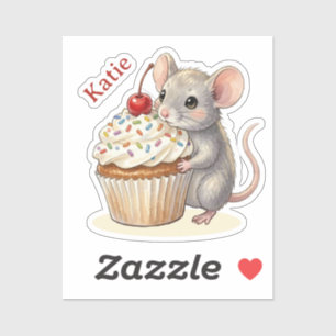 Adesivo Rato de Aniversário com Bolo   Personalizado 