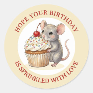 Adesivo Rato de Aniversário com Cupcake   Polvilhado com A