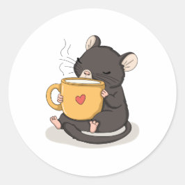 Adesivo Rato Fofo com um Kawaii Sticker de Caneca de Café