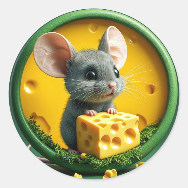 Adesivo Rato Kawaii Segurando Queijo Divertido Animais Sel (Frente)