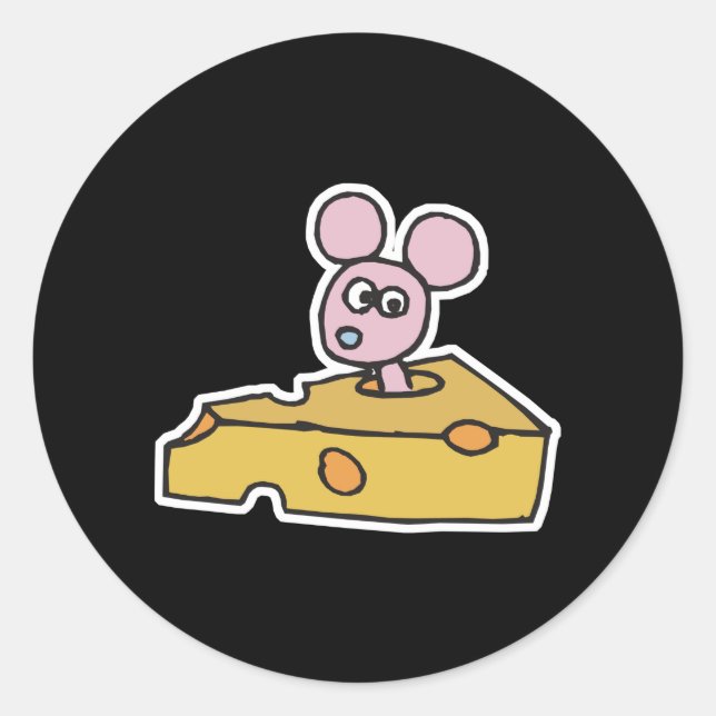 Adesivo rato rosa fofo no queijo suíço (Frente)