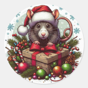 Adesivo Rato vestindo Papai Noel presentes de Natal