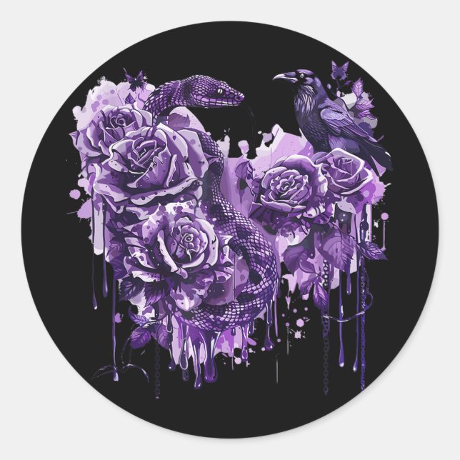 Adesivo Raven Cobra Rosas Gótica Steampunk Biker Heart-sha (Frente)