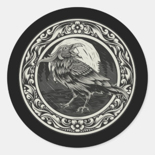 Adesivo Raven Medallion Carving Art Bird Nature