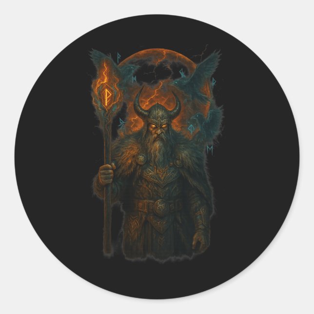 Adesivo Raven Viking Halloween Design Norse Sorcerer Moon (Frente)