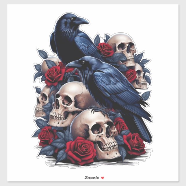 Adesivo Ravens e Rosas: Design de crânio gótico (Folha)