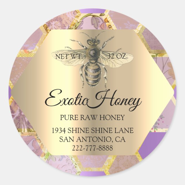 Adesivo Raw Honey Jar Honeybee Honeycomb Abelhas Apiary Ro (Frente)