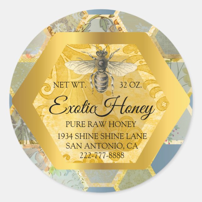 Adesivo Raw Honey Jar Honeybee Honeycomb Bee Apiary Teal (Frente)