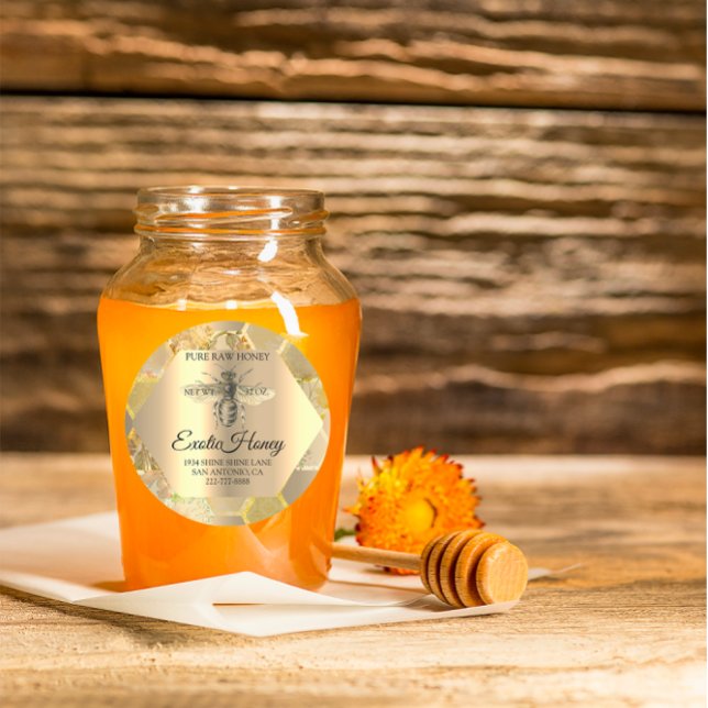 Adesivo Raw Honey Jar Honeybee Honeycomb Bee Apiary VIP (Raw Honey Jar Honeybee Honeycomb Bee Apiary VIP Classic Round Sticker)