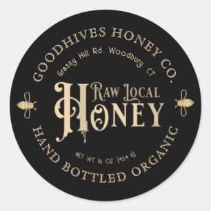 Adesivo Raw Local Honey Custom Label com Abelhas em Preto