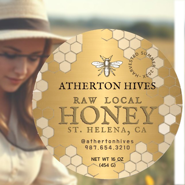 Adesivo Raw Local Honey Honeycomb Heraldic Bee (Criador carregado)