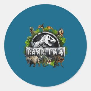 Adesivo Rawr Eu Estou no 4º Aniversário T Rex Dinossauro F