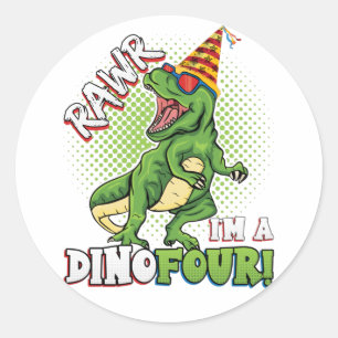 Adesivo Rawr Eu sou um Dinofour 4º Aniversário do Dinossau