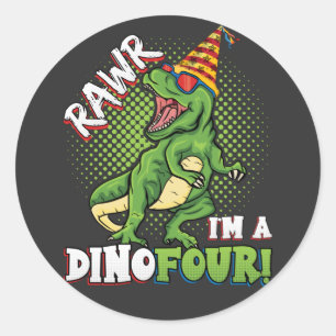 Adesivo Rawr Eu sou um Dinofour 4º Dinossauro de Aniversár