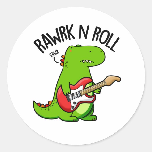 Adesivo Rawrk E Roll Funny Rocker Dinossaur Pun (Frente)