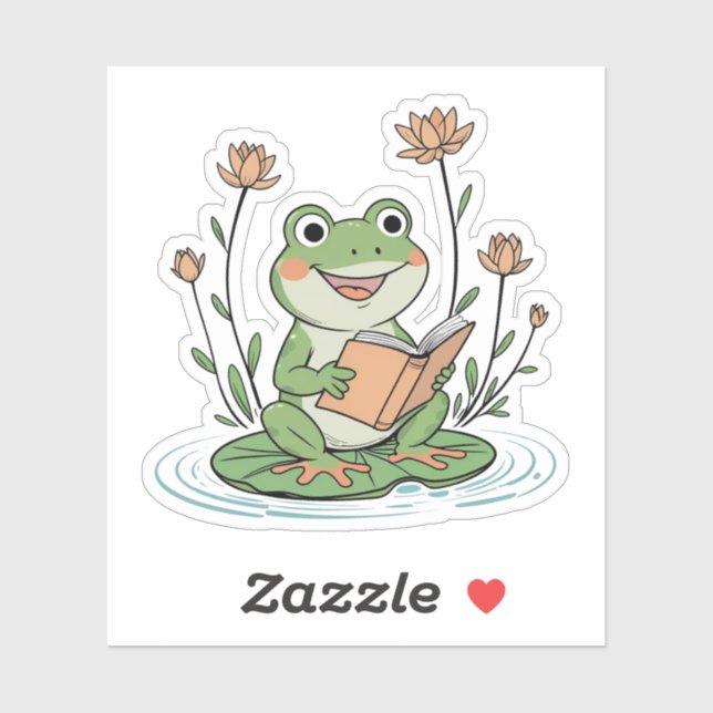 Adesivo Reading Frog Sticker | Cute LilyPad Bookish Design (Folha)