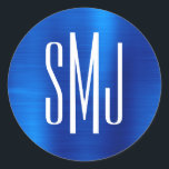 Adesivo Real Blue Foil Três Letras Monograma<br><div class="desc">Um simples design monograma de três letras em adesivos de favor. Vedantes de envelope monograma de casal de casamento. O fundo apresenta um gráfico de arte digital azul-real ombre metálico falso. O efeito de arte digital impressão como uma foto com um design de texto monograma.</div>