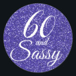 Adesivo Real Blue Glitter 60 e Sassy 60th Birthday<br><div class="desc">Comemore a fazer 60 anos de estilo com este elegante design de 60 anos em um fundo azul-real brilhante. As palavras 60 e sassy são definidas usando a escrita e a tipografia modernas. Produtos correspondentes, como conjuntos de convites, suprimentos de festas e presentes, estão disponíveis em nosso compro. Se precisar...</div>
