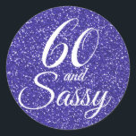 Adesivo Real Blue Glitter 60 e Sassy 60th Birthday<br><div class="desc">Comemore a fazer 60 anos de estilo com este elegante design de 60 anos em um fundo azul-real brilhante. As palavras 60 e sassy são definidas usando a escrita e a tipografia modernas. Produtos correspondentes, como conjuntos de convites, suprimentos de festas e presentes, estão disponíveis em nosso compro. Se precisar...</div>