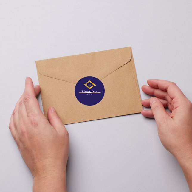 Adesivo Real Estate Navy Blue House Logo Modern Realtor (Real Estate Navy Blue House Logo Modern Realtor Classic Round Sticker
)