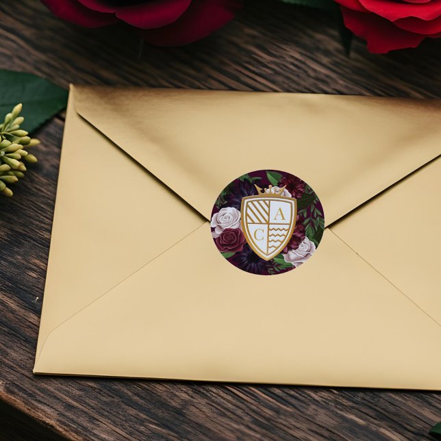 Adesivo Real Muse Medieval Fantasy Crest & Floral Weding (Royal Muse Medieval Fantasy Crest & Floral Wedding Classic Round Sticker)
