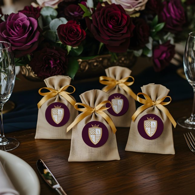 Adesivo Real Muse Medieval Fantasy Monograma Casamento Cre (Royal Muse Medieval Fantasy Monogram Crest Wedding Classic Round Sticker)