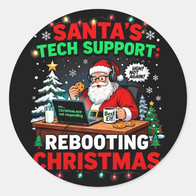 Adesivo Rebooting Funny Santa's Tech Support Christmas Com (Frente)