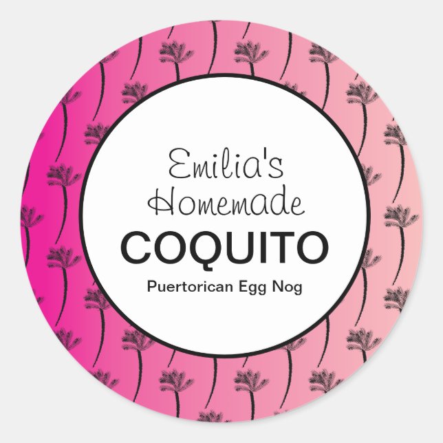 Adesivo Receita Caseira de Coquito Rosa Bebida Tropical (Frente)