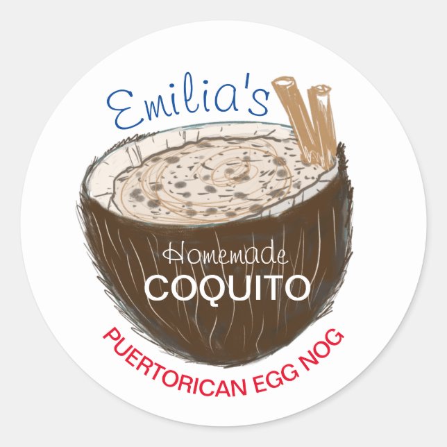 Adesivo Receita de Coquito Bebida Casca de Coco Desenhada  (Frente)