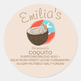 Adesivo Receita de Coquito Bebida de Coco Desenhada à Mão