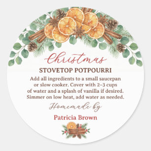 Adesivo Receita de Potpourri de Natal Caseiro para Fogão