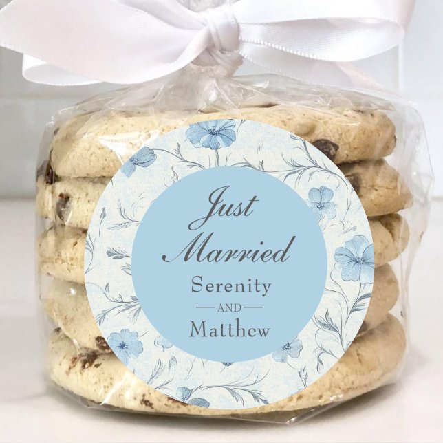 Adesivo Recem casados de Casamento Azul Elegante Floral Du (Criador carregado)
