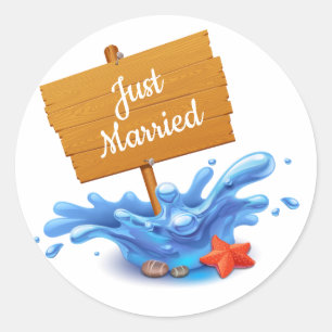 Adesivo Recém-Casados Onda de Casamento Azul Marinho Praia