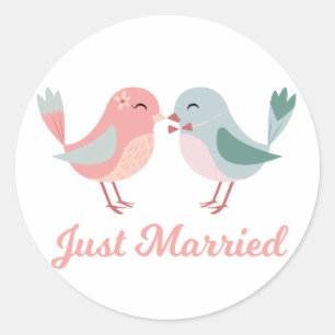 Adesivo Recém-Casados Pombinhos Rosa e Azul Casamento