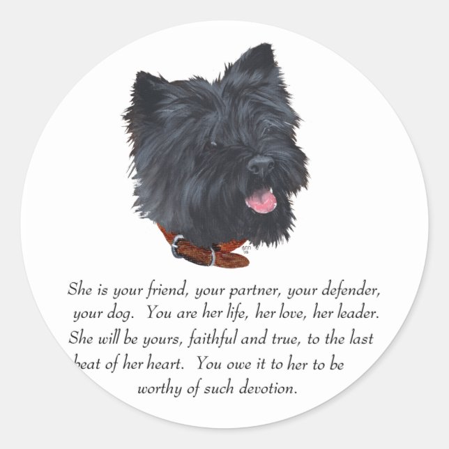 Adesivo Recordação de Terrier Cairn Preto - Fêmea (Frente)