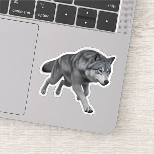 Adesivo Recortado com Arte Digital 3D de Lobo Cinz