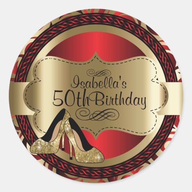 Adesivo Red Abstrato 00th Birthday Dourado High Heels (Frente)