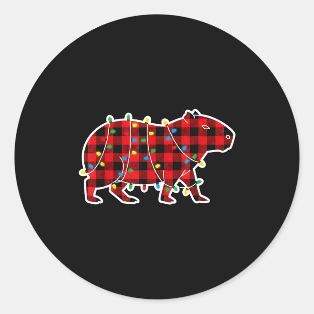 Adesivo Red And Black Buffalo Plaid Capybara Christmas Lig (Frente)
