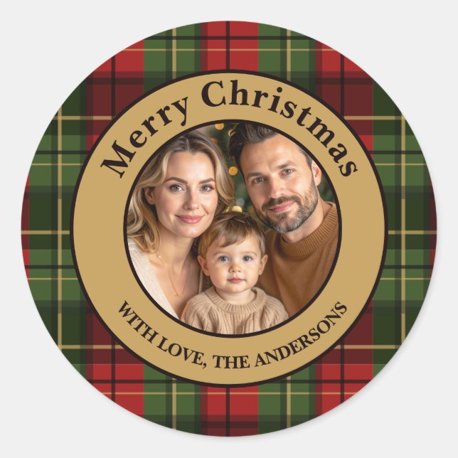 Adesivo Red And Green Plaid Custom Family Photo Christmas (Frente)