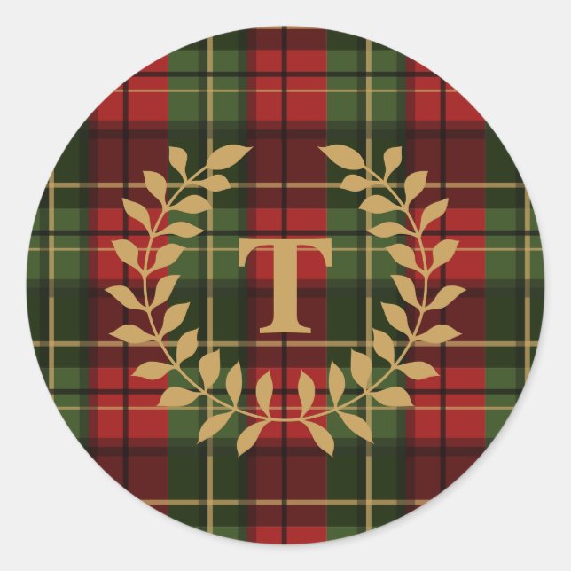 Adesivo Red And Green Plaid Tartan Pattern With Monogram (Frente)