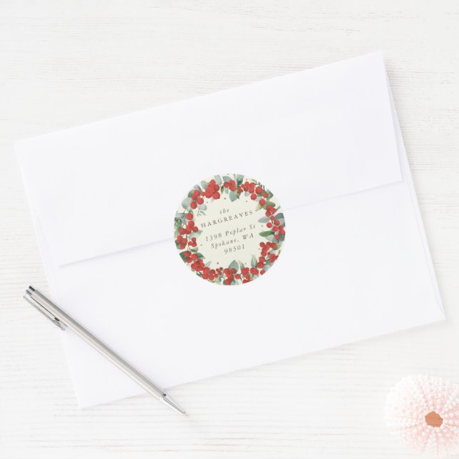 Adesivo Red Berries + Eucalyptus Holiday Endereço Wreath (Envelope)