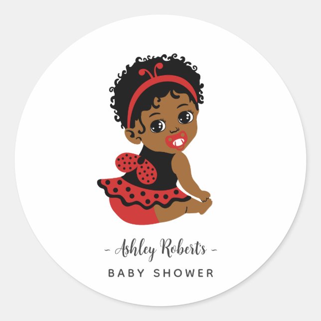 Adesivo Red Black African American Ladybug Baby Shower (Frente)